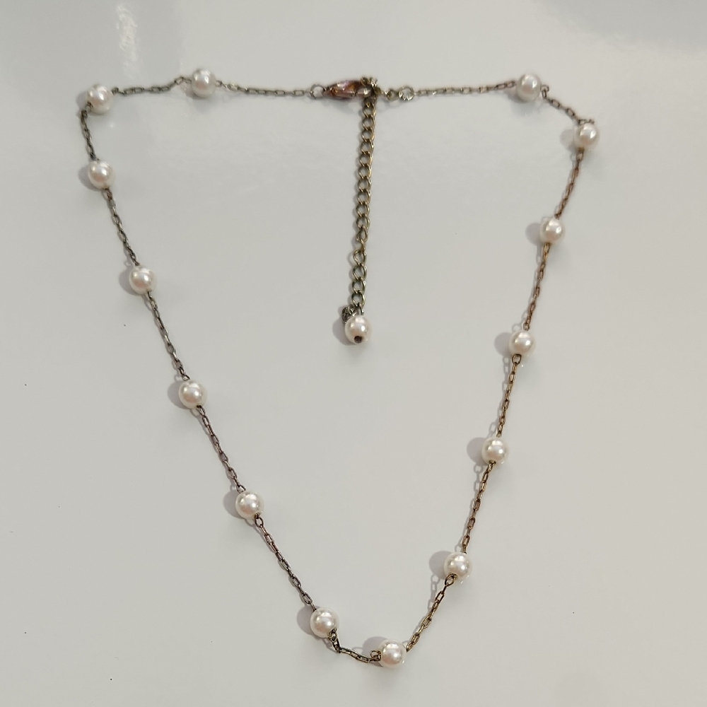 Silver White Pearl Necklace with Adjustable Chain